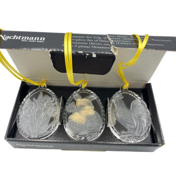 Nachtmann Germany Crystal Suncatcher Ornaments Set of 3 Rabbit Rooster Daffodil - Picture 9 of 13